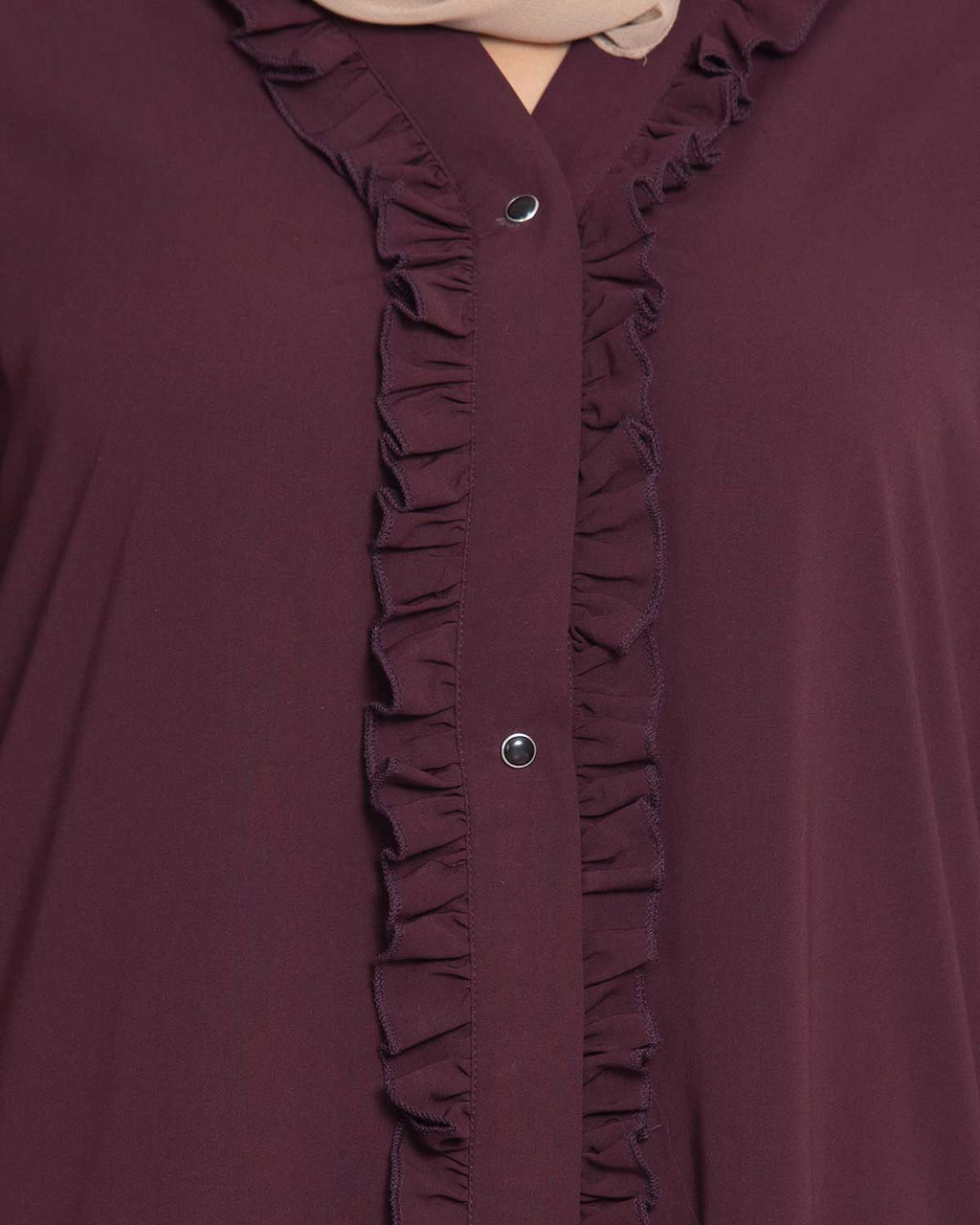 Bashariya Front Open Abaya With Ruffled Panels and Side Pockets - Maroon | Grocsy