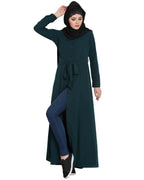Bashariya Front Open Abaya In Firdaus Fabric With Fabric Belt and Side Pockets | Grocsy