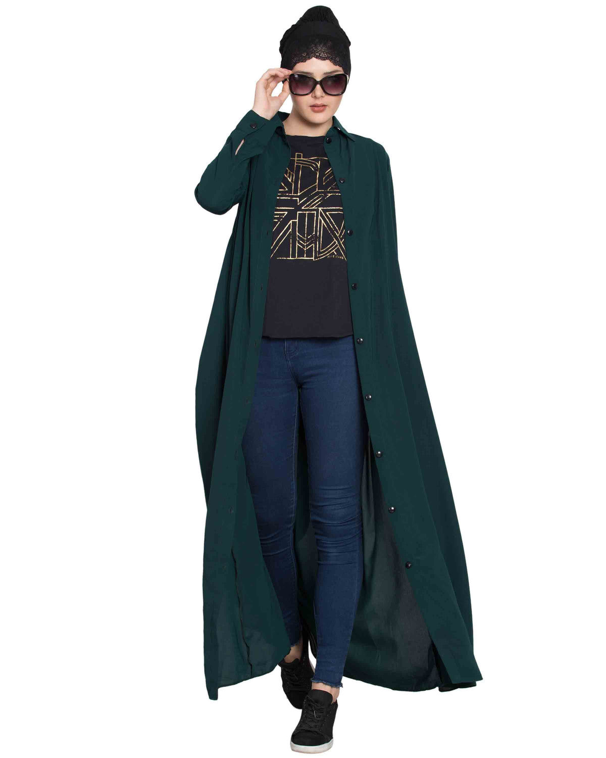 Bashariya Front Open Abaya In Firdaus Fabric With Fabric Belt and Side Pockets | Grocsy