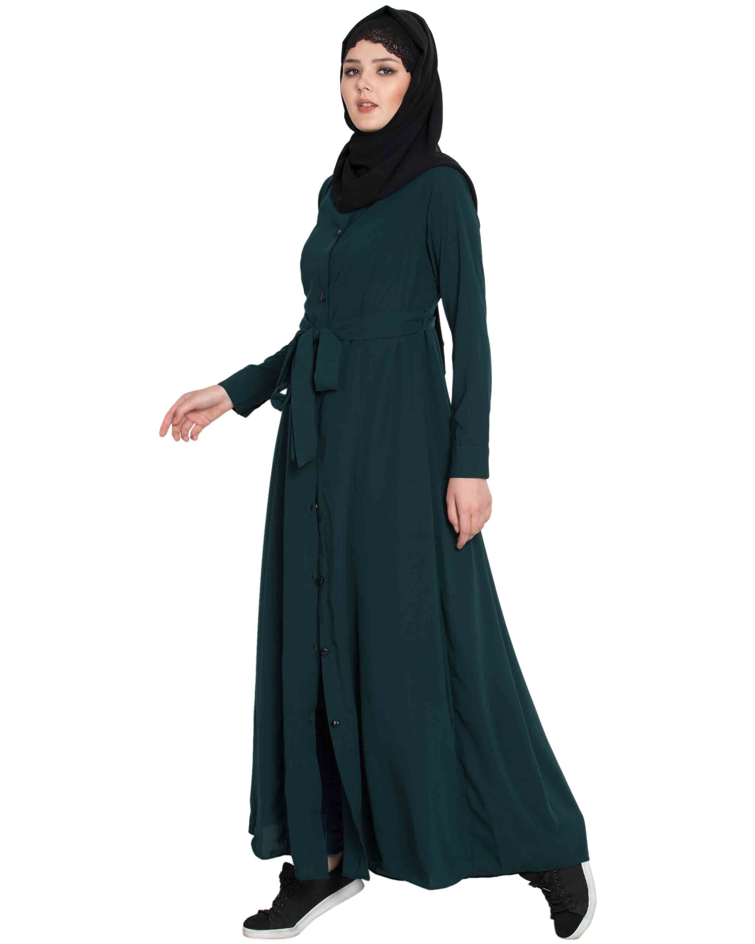 Bashariya Front Open Abaya In Firdaus Fabric With Fabric Belt and Side Pockets | Grocsy
