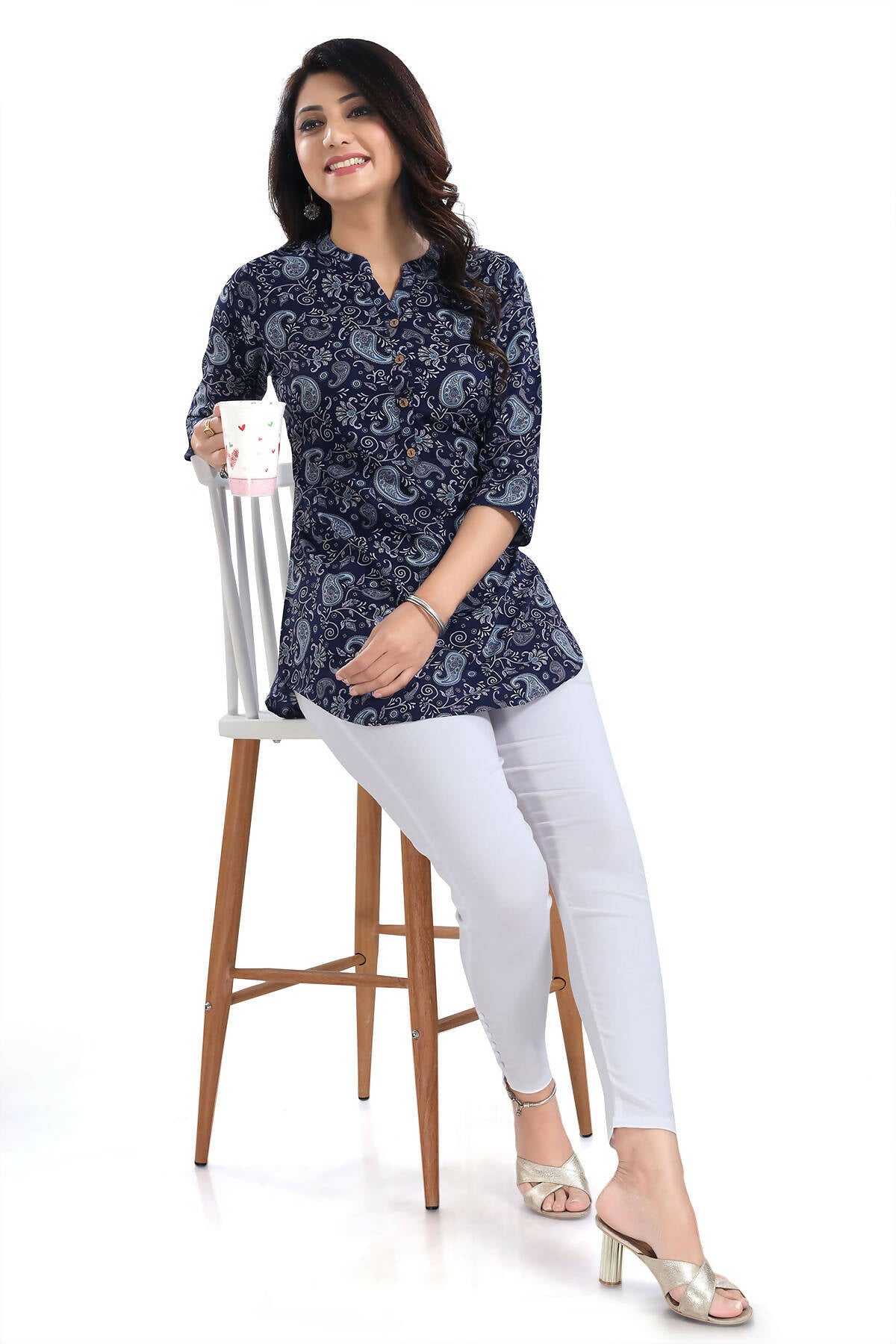 Snehal Creations Ethnic Galore Blue Short Tunic Top for Women | Grocsy