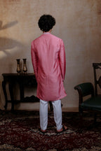 Falling Raw Silk Pink Prism Motif Kurta Set By Hilo Design | Grocsy