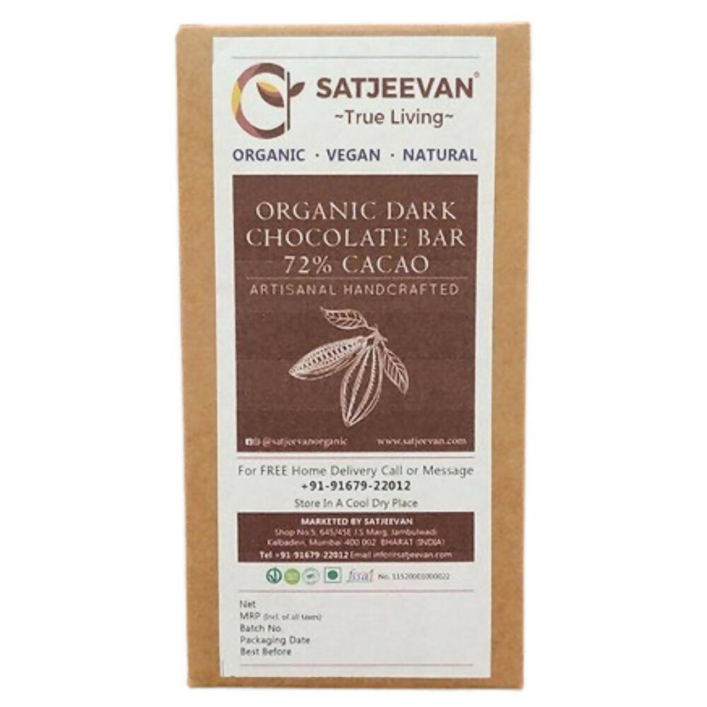 Satjeevan Organic Dark Chocolate Bar 72% Cacao | Grocsy