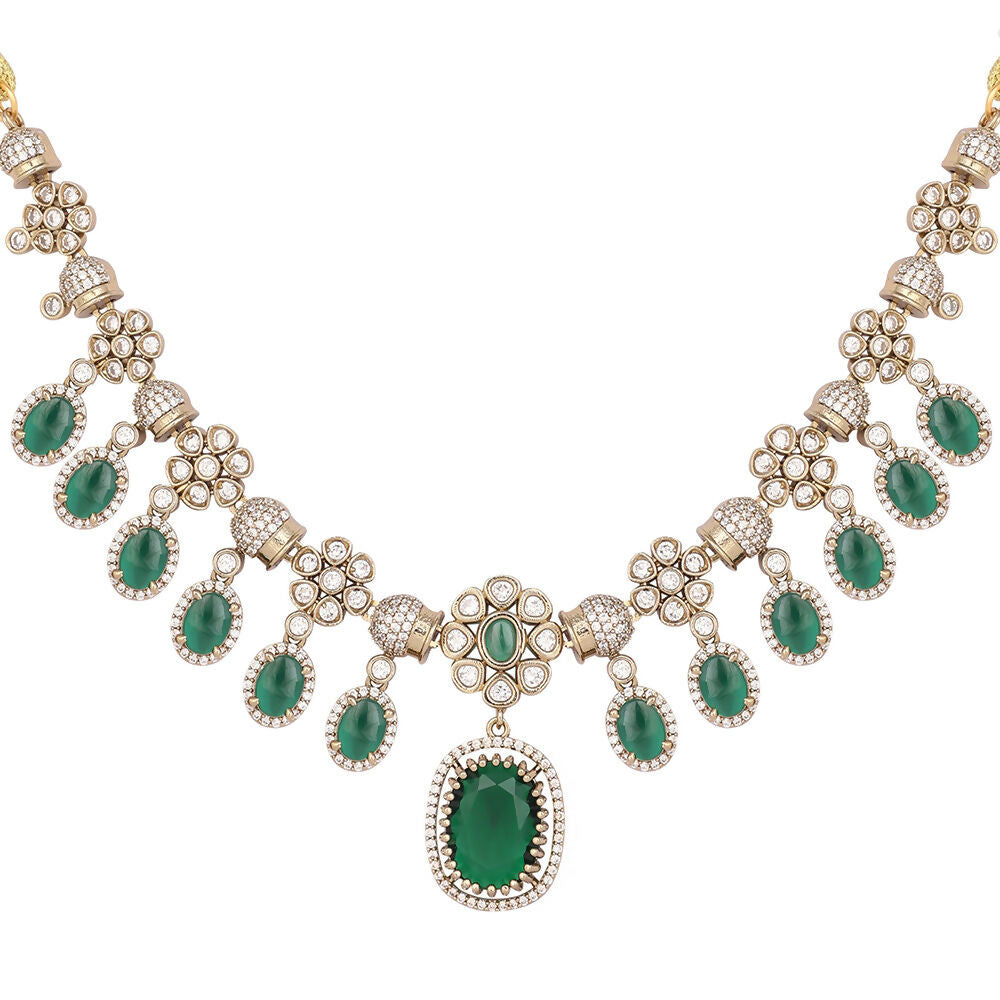 Nuyug 18K Gold Plated Emerald Blossom Necklace Set | Grocsy