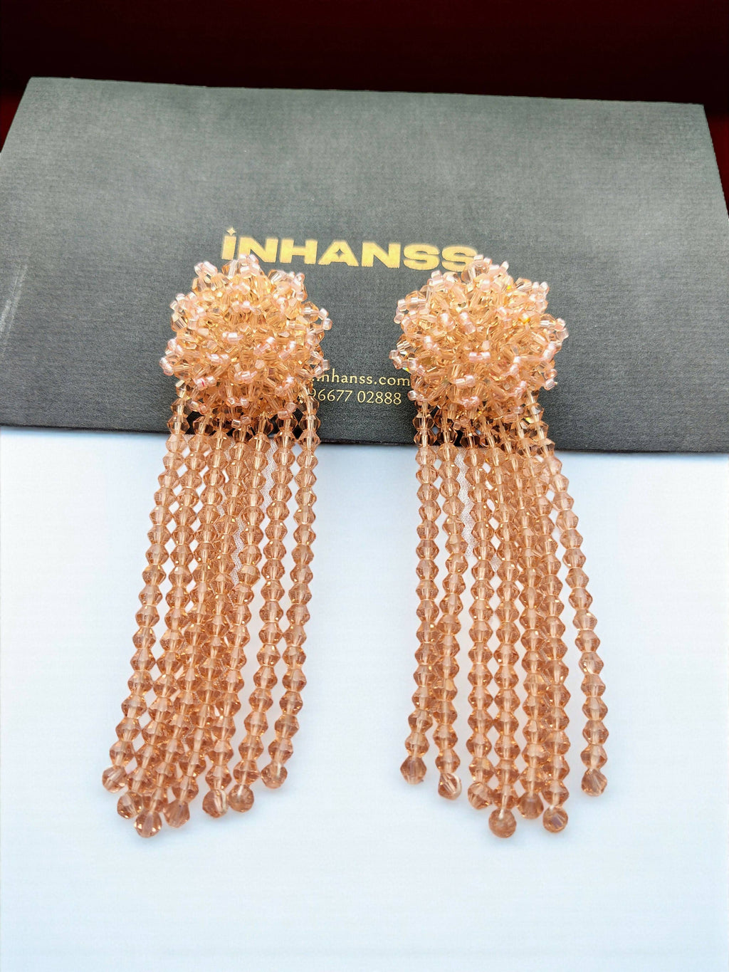 Inhanns Handmade Crystal Waterfall Earrings - Long - Peach Big | Grocsy