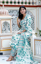 Miravan Women's Light Green Scenic Birds And Leaf Straight Pakistani Style Suit Set | Grocsy
