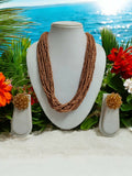 Inhanns Vibrant Handmade 20 Layers Beaded Necklace With Matching Earrings - Sandalwood | Grocsy