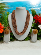 Inhanns Vibrant Handmade 20 Layers Beaded Necklace With Matching Earrings - Sandalwood | Grocsy