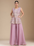 Teeya Creation Lavender Color Star Georgette Party Wear Designer Peplum Sharara Set | Grocsy