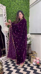 Lehenga Mart Designer Heavy Pure Viscose Velvet Top Pant & Dupatta Set-Purple | Grocsy