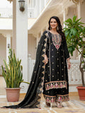 Lehenga Mart Designer Sequence Embroidery On Silk Fabric Top And Palazzo With Dupatta-Black | Grocsy