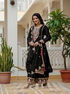 Lehenga Mart Designer Sequence Embroidery On Silk Fabric Top And Palazzo With Dupatta-Black | Grocsy