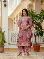 Lehenga Mart Designer Sequence Embroidery On Silk Fabric Top And Palazzo With Dupatta-Multicolor | Grocsy
