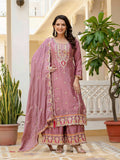 Lehenga Mart Designer Sequence Embroidery On Silk Fabric Top And Palazzo With Dupatta-Multicolor | Grocsy