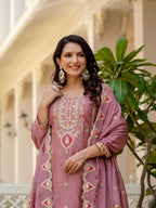 Lehenga Mart Designer Sequence Embroidery On Silk Fabric Top And Palazzo With Dupatta-Multicolor | Grocsy