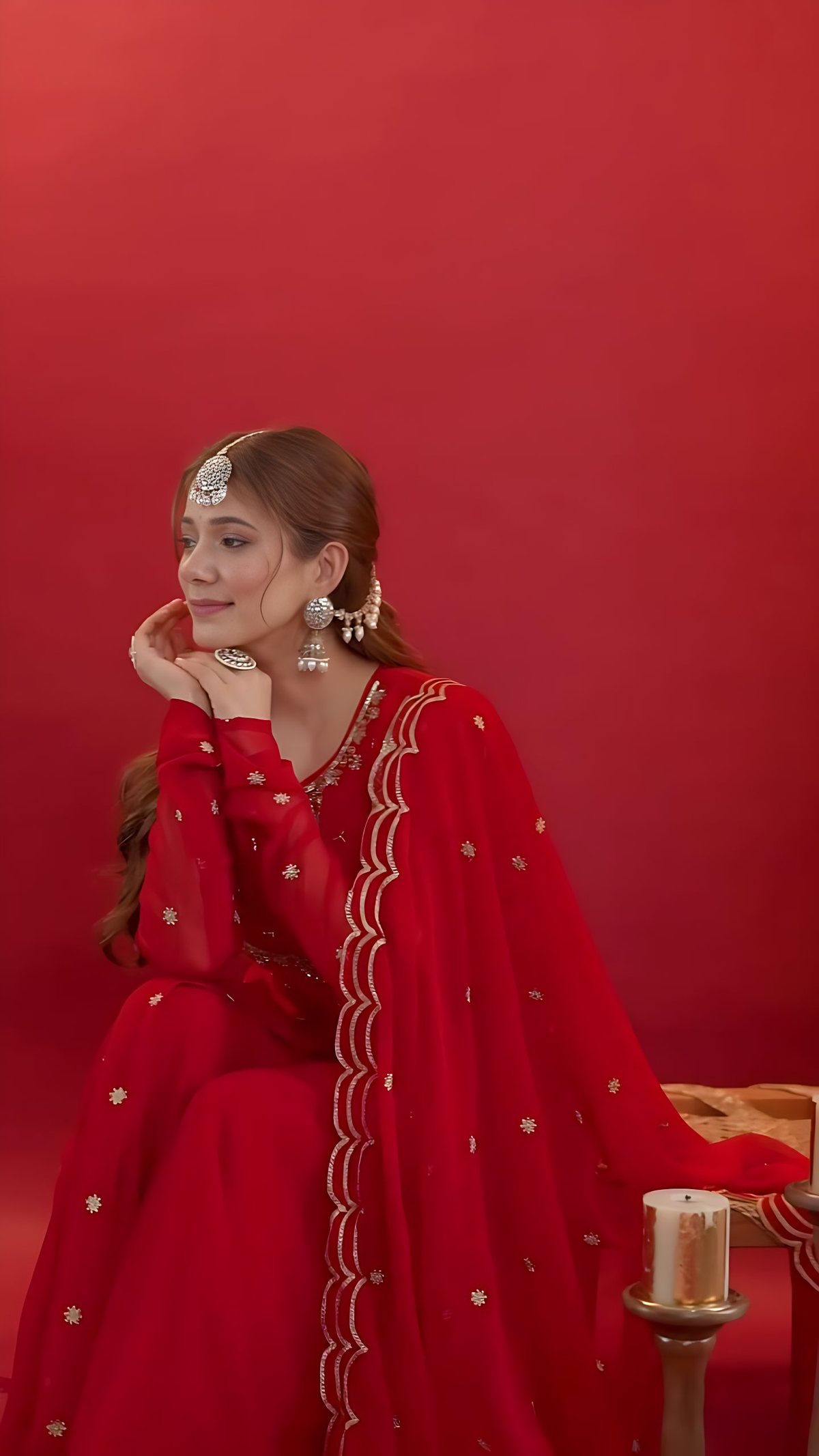 Lehenga Mart Designer Embroidery Sequence Work Gown Palazzo With Dupatta Set-Red | Grocsy