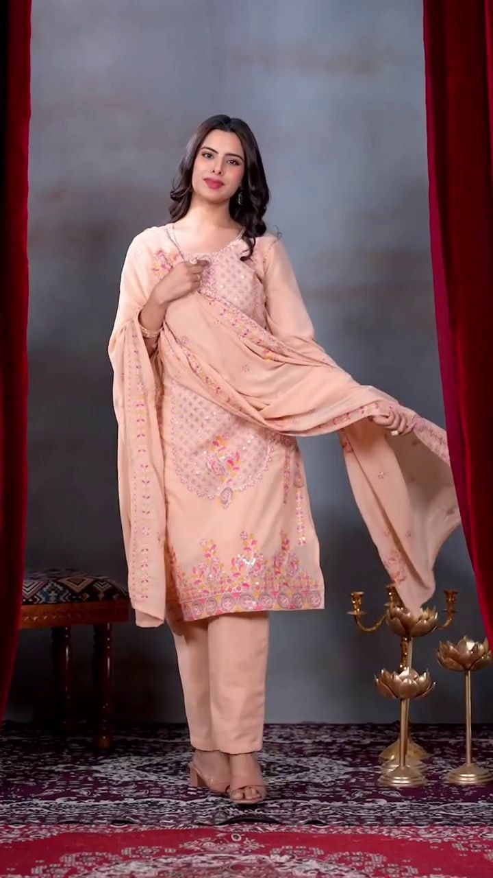 Lehenga Mart Designer Salwar Suit With Kurta Pant Dupatta For Women-Peach | Grocsy
