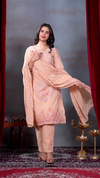 Lehenga Mart Designer Salwar Suit With Kurta Pant Dupatta For Women-Peach | Grocsy