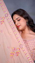 Lehenga Mart Designer Salwar Suit With Kurta Pant Dupatta For Women-Peach | Grocsy