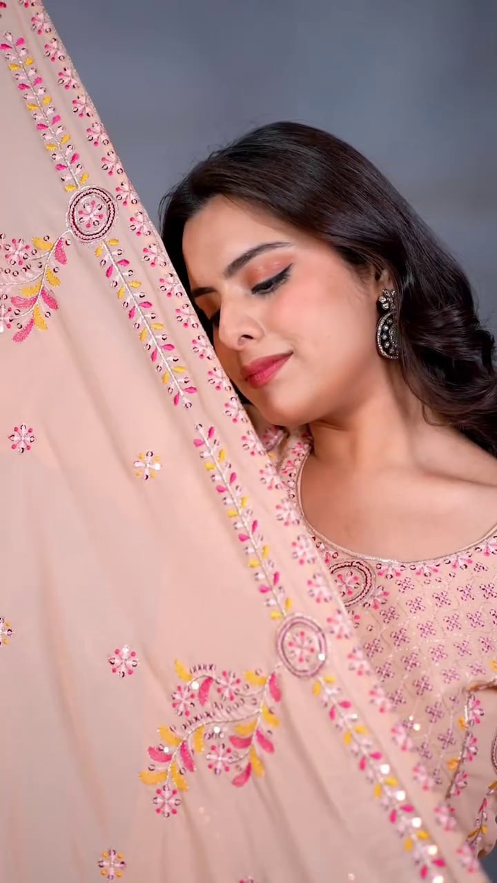 Lehenga Mart Designer Salwar Suit With Kurta Pant Dupatta For Women-Peach | Grocsy