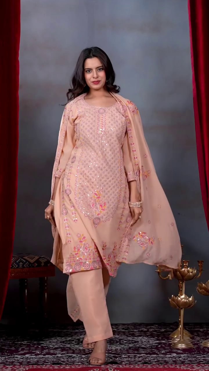 Lehenga Mart Designer Salwar Suit With Kurta Pant Dupatta For Women-Peach | Grocsy