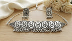 Jewel City Oxidized Silver Mirror Choker Set, Ethnic Jewelry For Women | Grocsy