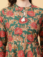 Joban Fashion Green Cotton Printed & Hand Work Dress | Grocsy