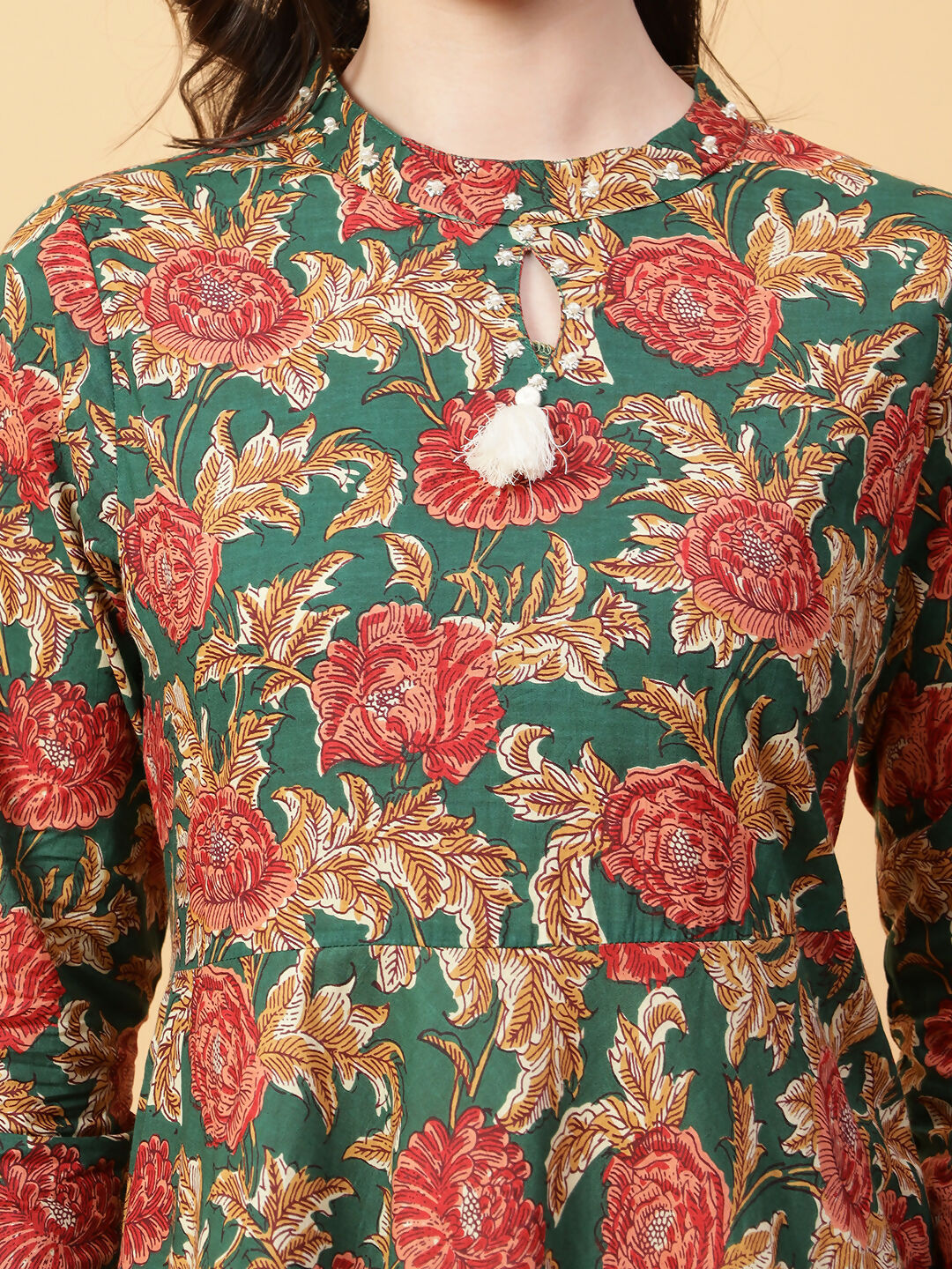 Joban Fashion Green Cotton Printed & Hand Work Dress | Grocsy