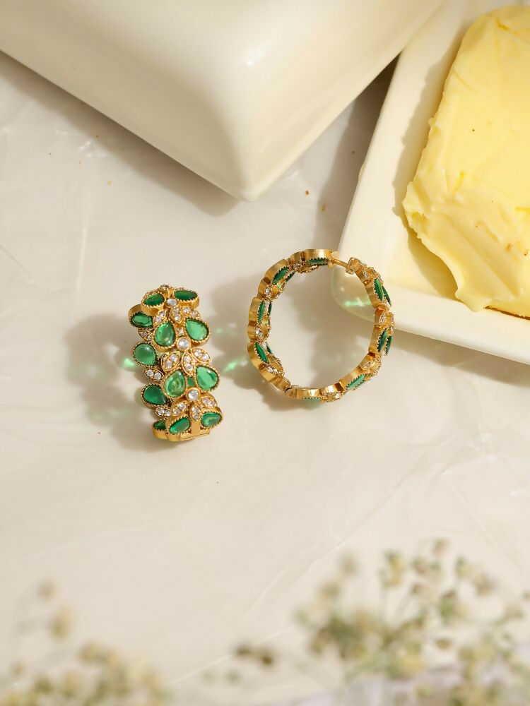 Women's Natural Green Stone with Moissanite Diamond earrings - Ruby Raang | Grocsy