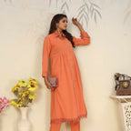 Jyoti Fashion Women's Orange Rinkal Cotton Plain with Side Pocket Kurtis & Sets | Grocsy