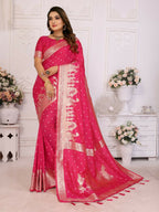 Anaita Rani Pink kochi Silk With Bandhej Weaving Saree With Blouse | Grocsy