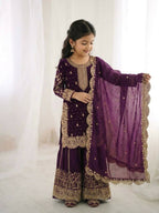 Teeya Creation New Trendy Fully Stitched Ready to Wear Kids Kurta Palazzo Set-Purple | Grocsy