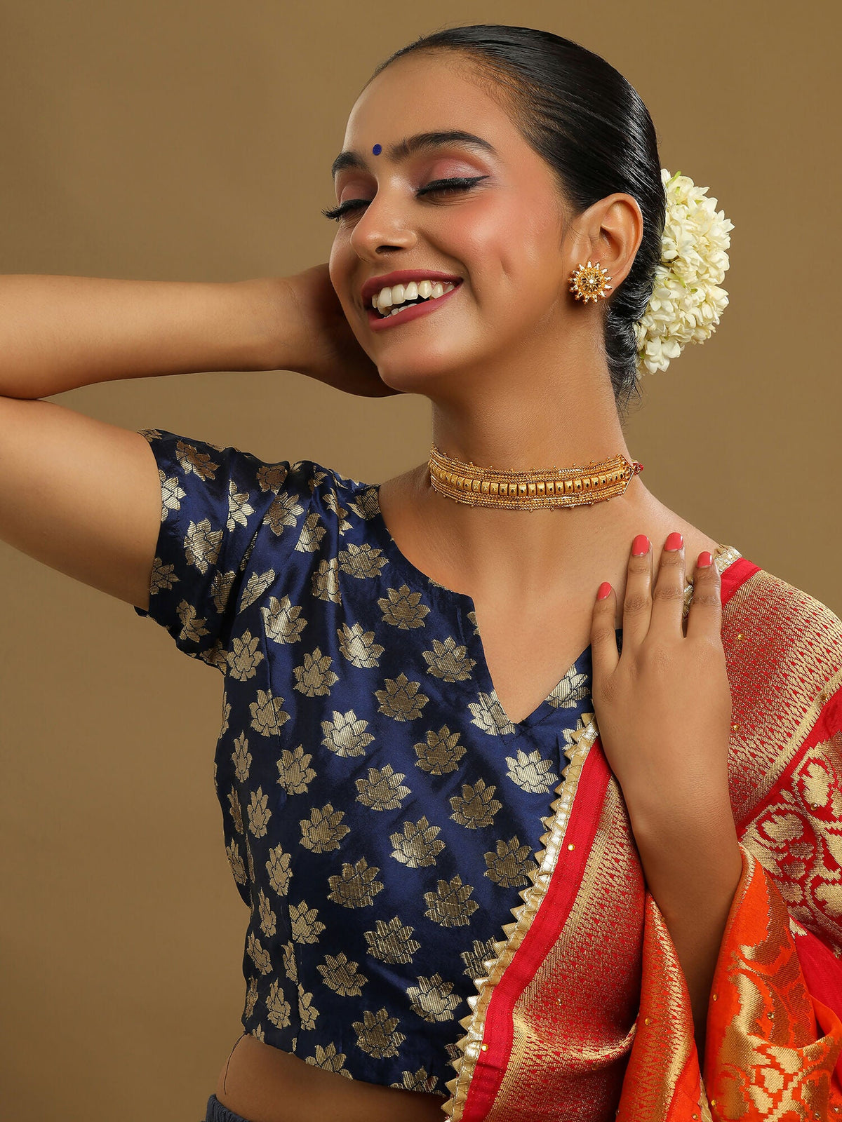 Ruby Raang Golden Choker with Round Studs | Grocsy