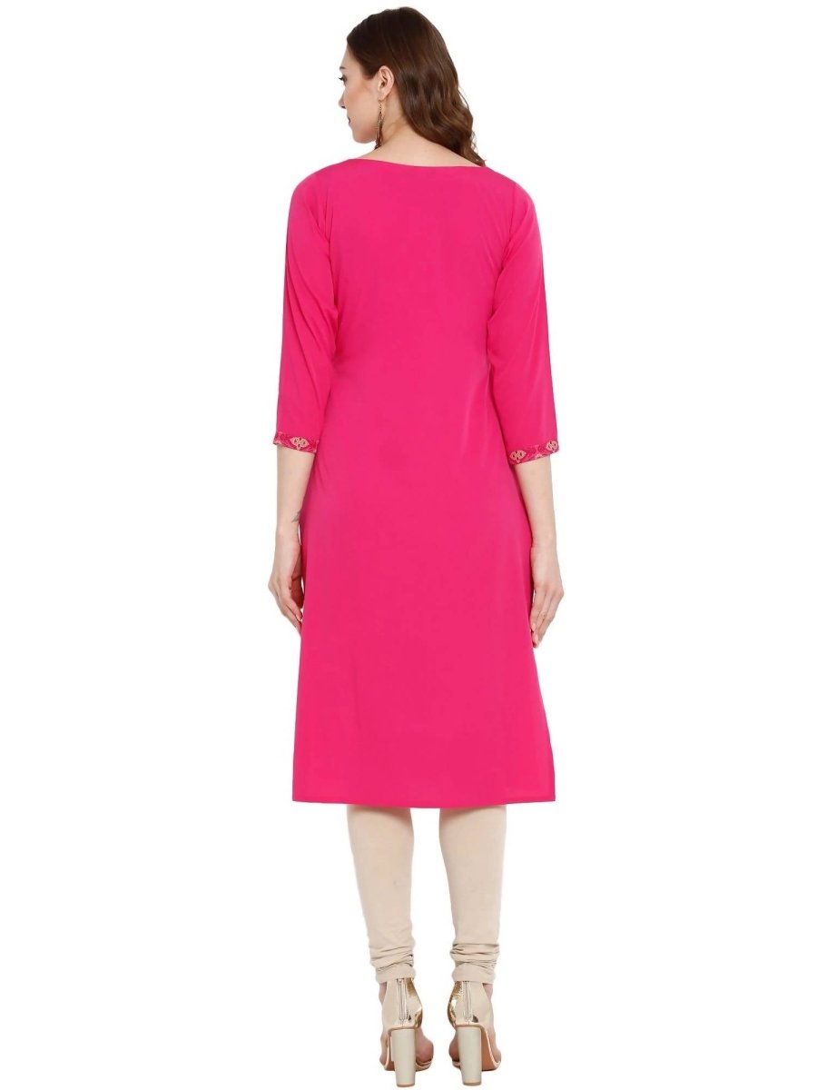 Ahalyaa Women Crepe Pink Printed Straight Kurta | Grocsy