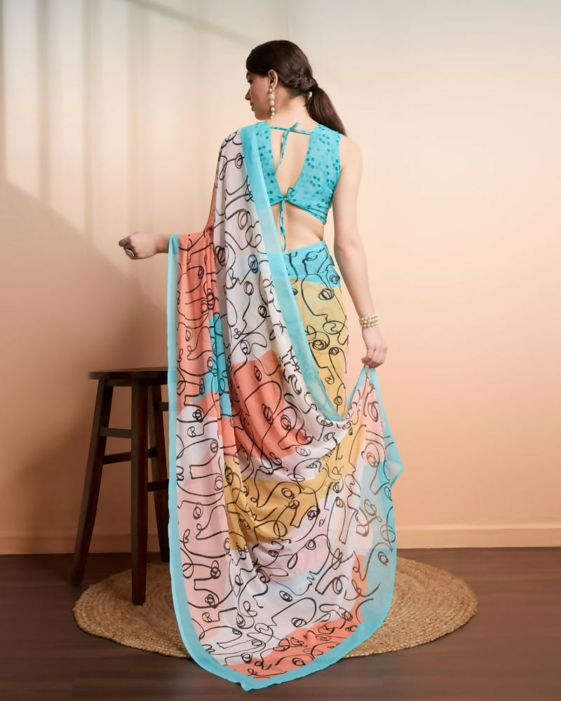 Multi Georgette Designer Printed Party Wear Saree - Cinderella | Grocsy