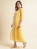 White Cotton Solid Flared Dress with Printed Shrug - Yukti | Grocsy