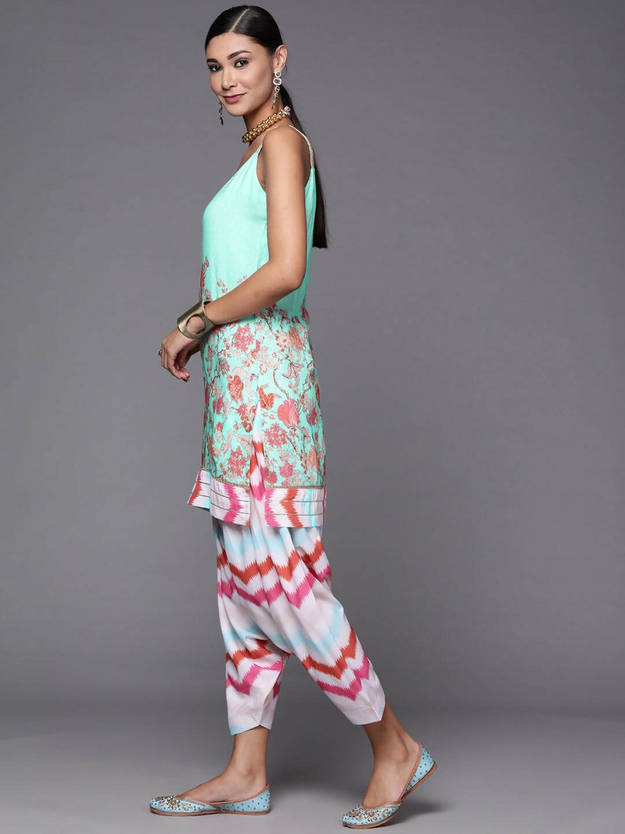 Ahalyaa Women Blue Floral Printed Kurta with Patiala & With Dupatta | Grocsy