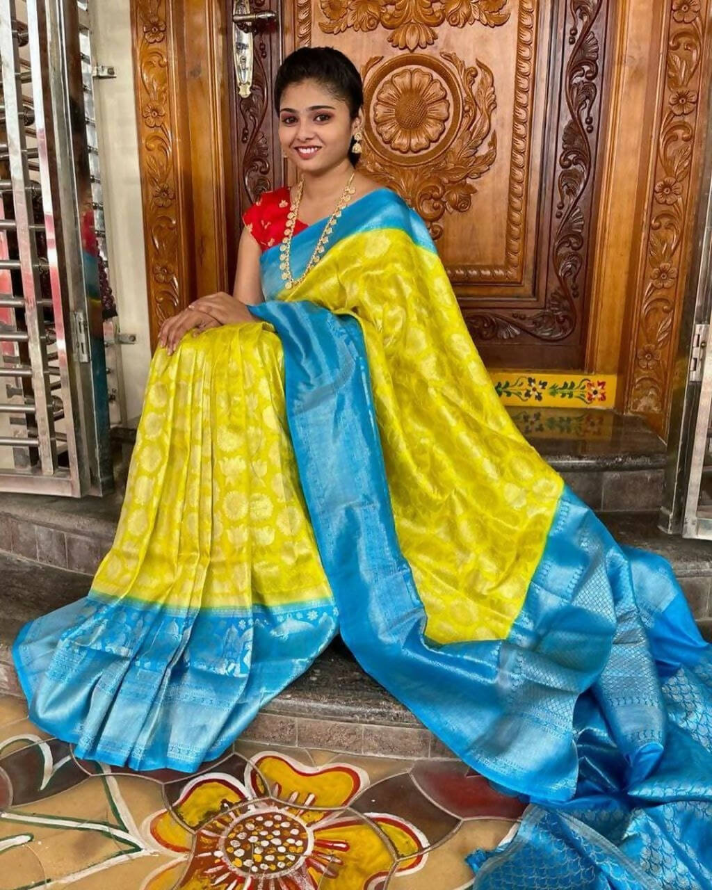 DEIANA'S Beautiful Designer Golden zari Soft Lichi Silk Saree - Yellow | Grocsy