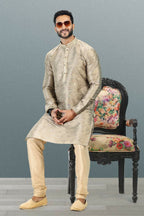 Raivat Ethnic Jacquard Banarasi Silk Pintux Work Kurta Pajama In Tusser Colour | Grocsy