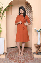 Miravan Womens Rust Solid Midi Dress And Side Belt | Grocsy