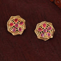 Estele Rose Gold-Polished CZ Peacock Designer Drop Earrings with Ruby Stones for Women