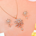 Estele Rose Gold-Polished Stunning Floral Designer Pendant Set with White American Diamonds for Girls & Women | Grocsy