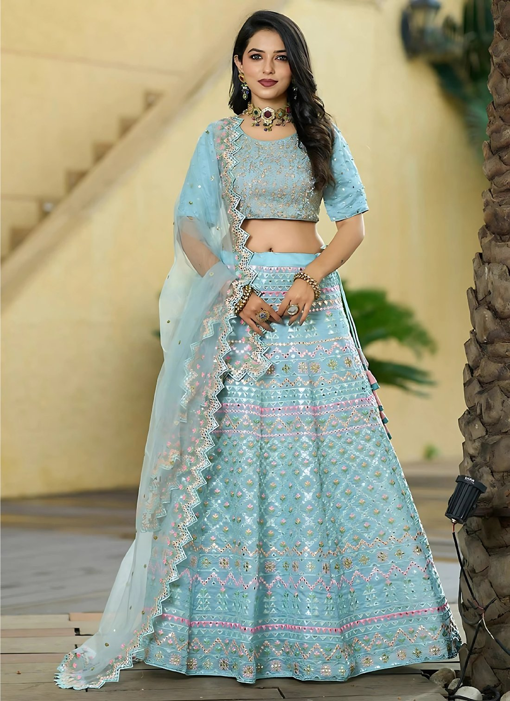 Lehenga Mart Designer Wedding Lehenga Choli For Women - Aqua | Grocsy
