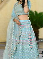 Lehenga Mart Designer Wedding Lehenga Choli For Women - Aqua | Grocsy