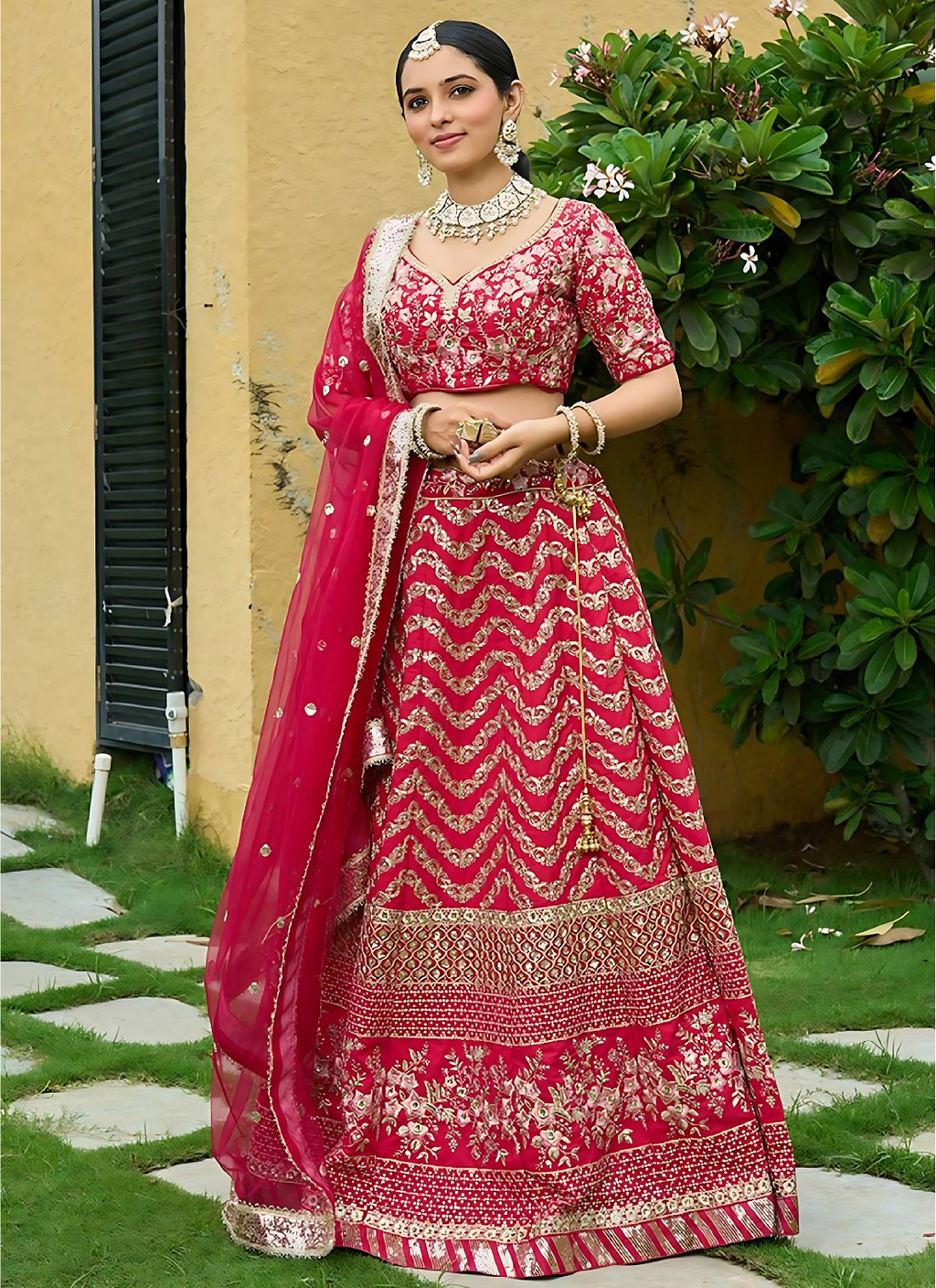 Lehenga Mart Designer Wedding Lehenga Choli For Women - Red | Grocsy