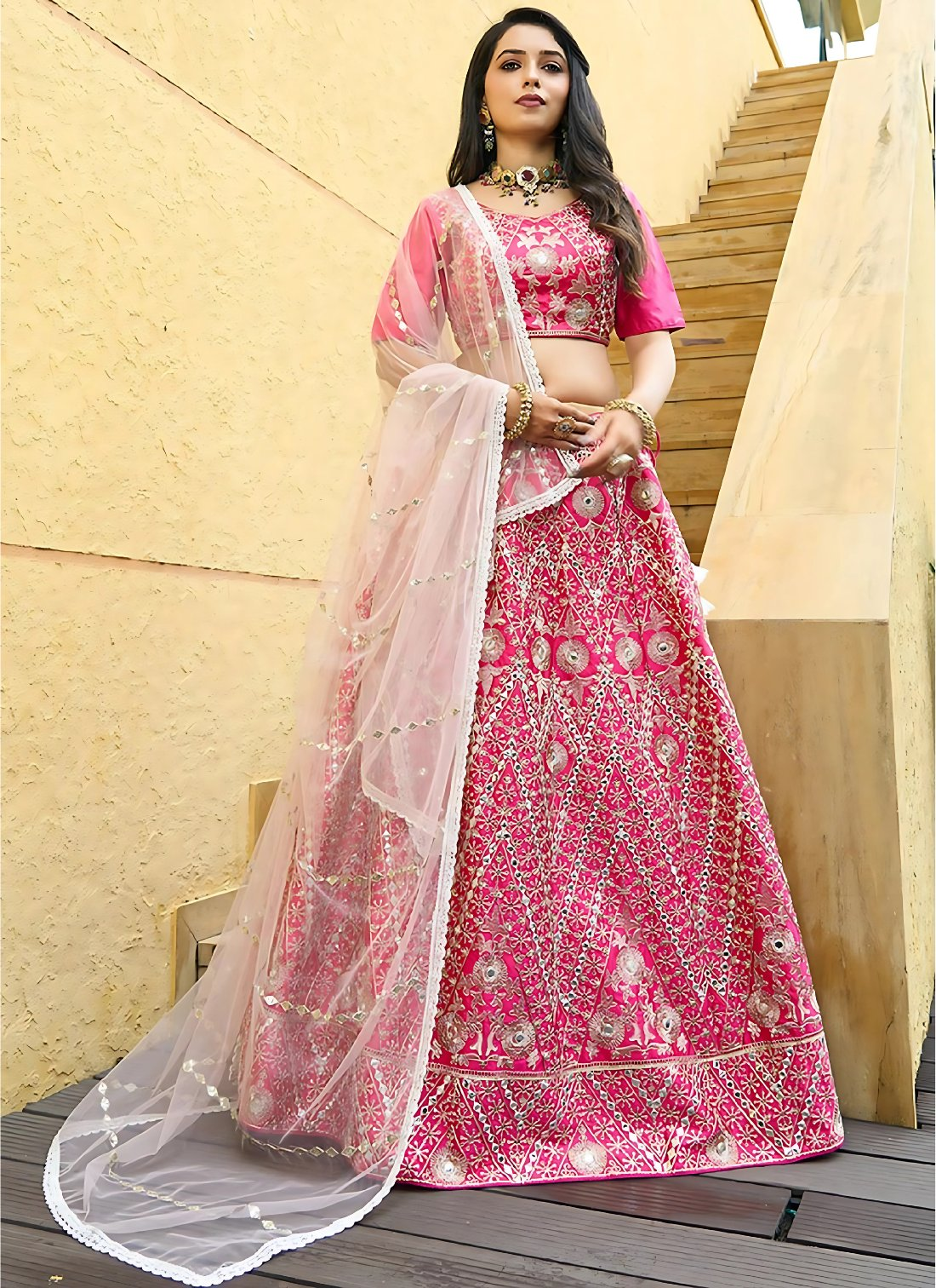 Lehenga Mart Designer Wedding Lehenga Choli For Women - Pink | Grocsy