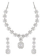 Stylish Silver Plated Cubic Zirconia American Diamond CZ AD Necklace Jewellery Set For Women & Girls - Wahe Jewels - Swadesiicart