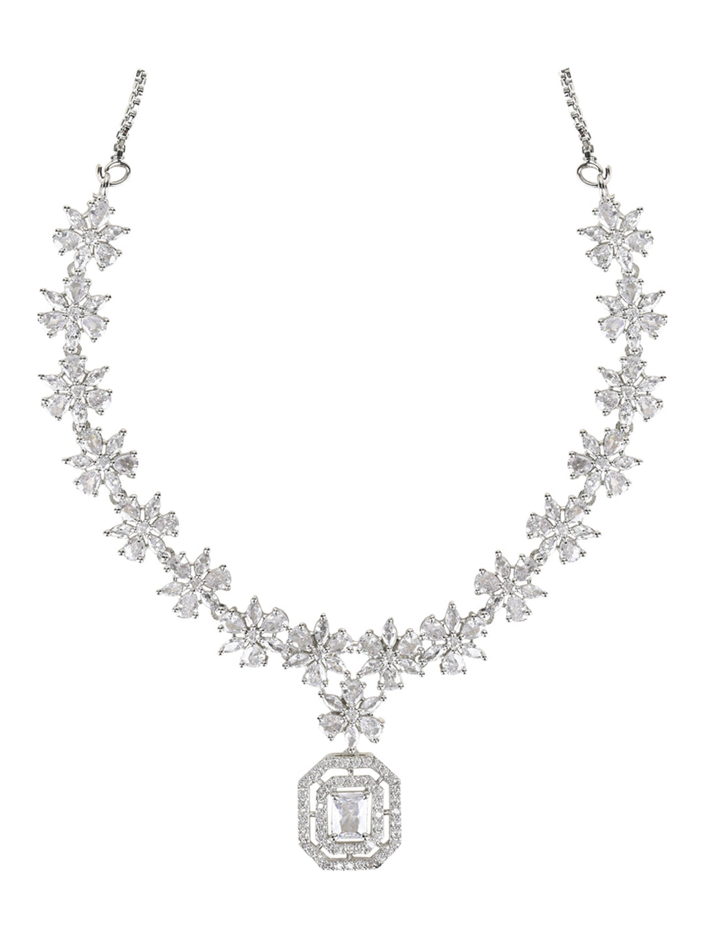 Stylish Silver Plated Cubic Zirconia American Diamond CZ AD Necklace Jewellery Set For Women & Girls - Wahe Jewels - Swadesiicart