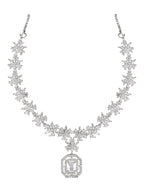 Stylish Silver Plated Cubic Zirconia American Diamond CZ AD Necklace Jewellery Set For Women & Girls - Wahe Jewels - Swadesiicart