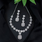Stylish Silver Plated Cubic Zirconia American Diamond CZ AD Necklace Jewellery Set For Women & Girls - Wahe Jewels - Swadesiicart